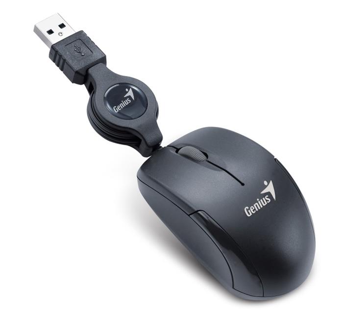Genius Micro Traveler V2, optická myš, 1200dpi, naviják, USB, černá