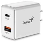 GENIUS nabíječka PD-20AC, 20W, rychlé nabíjení, USB-C PD3.0, USB-A QC3.0, bílá