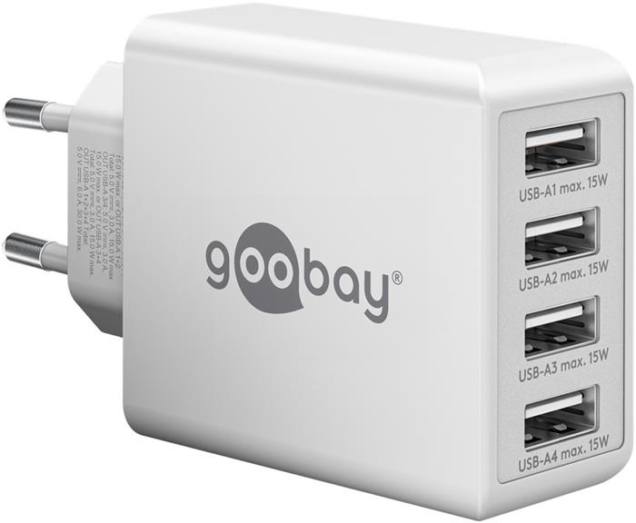 goobay 4 portový nabíječ (30 W) 4x USB-A porty, bílý