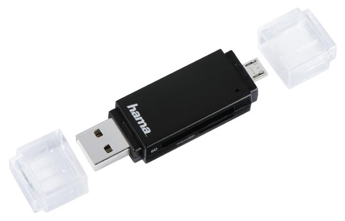 HAMA Basic čtečka SD a mSD paměťových karet, USB 2.0/micro USB, černá