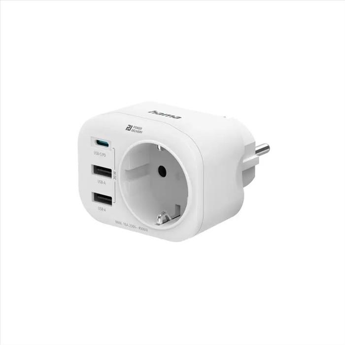 Hama zásuvková USB nabíječka, 1x el. zásuvka, 1x USB-C PD, 2x USB-A, 20 W