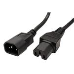Kabel síťový prodlužovací, IEC320 C14 - IEC320 C15, 1m, černý