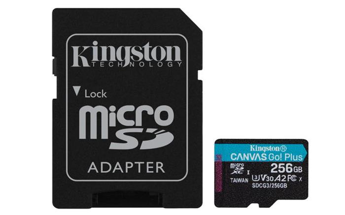 Kingston Canvas Go! Plus 256GB microSDXC karta, UHS-I V30 A2, 170R/100W + adaptér