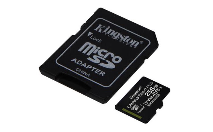 Kingston Canvas Select Plus 256GB microSDXC karta, UHS-I U3, A1, 100R/85W + adaptér