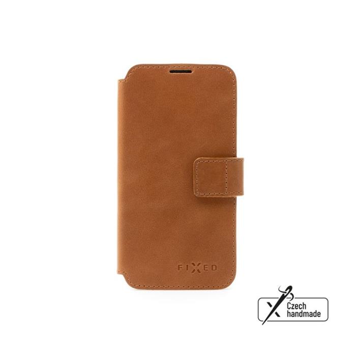 Kožené pouzdro typu kniha FIXED ProFit pro Samsung Galaxy S25, hnědé