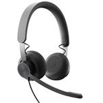 Logitech Zone Wired, stereo headset, USB-C, grafitová barva