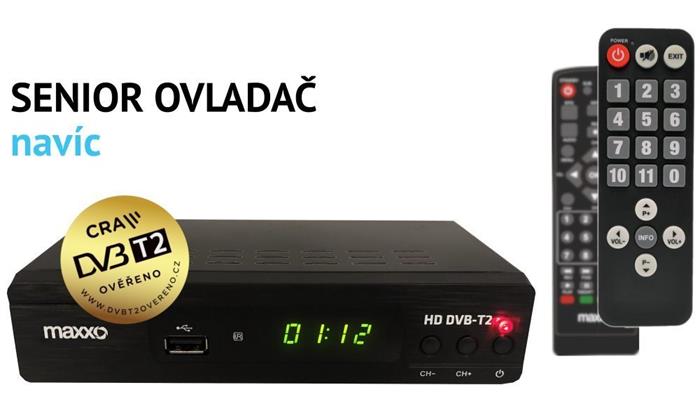 Maxxo T2 SetTopBox DVB-T2 + ovladač pro seniory