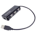 MicroConnect USB2.0 HUB 3-portový + Ethernet 10/100Mbps, bez ext. napájení, černý