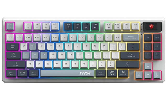 MSI herní klávesnice FORGE GK600 TKL Sky/ bezdrátová 2,4GHz+BT/ mechanická/ RGB/ USB-C/ display/ CZ+SK layout