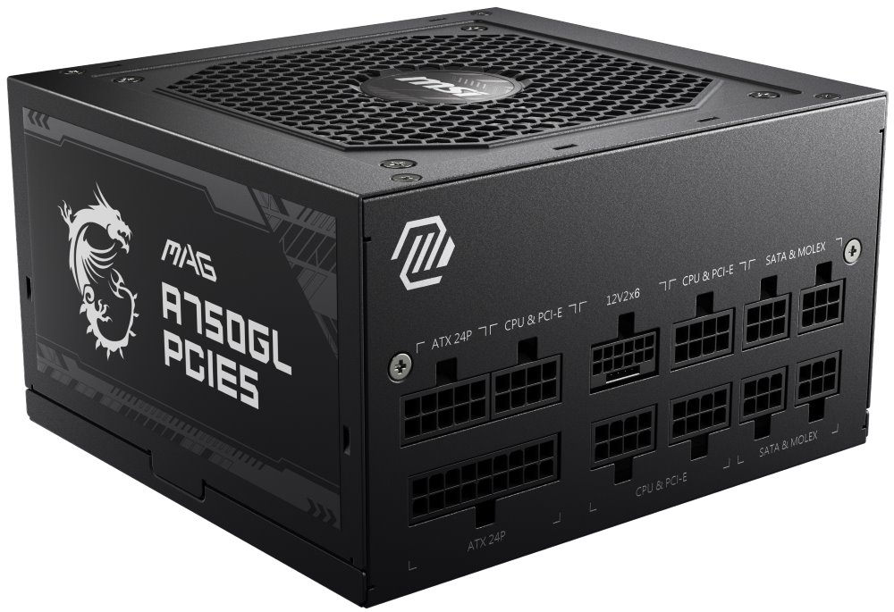 MSI zdroj MAG A750GL PCIE5/ 750W/ ATX3.0/ akt. PFC/ 7 let celk. záruka/  120mm fan/ modulární kabeláž/ 80PLUS Gold