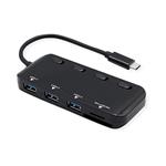 Multiport adaptér USB SuperSpeed 5Gbps, USB C(M) -> čtečka karet + Hub 3x USB3.0 A(F), černý