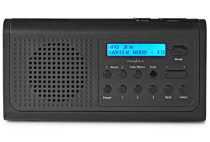 NEDIS přenosné rádio/ DAB+/ FM/ 2.2 "/ napájení z baterie/ síťové napájení/ digitální/ 3.0 W/ budík/ časovač vypnutí/ č