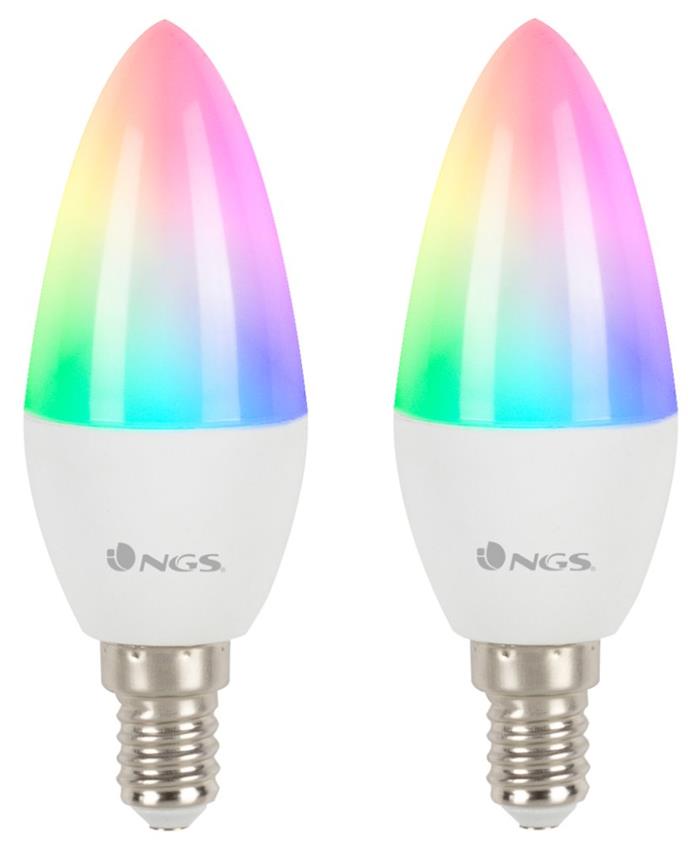 NGS Wi-Fi chytrá LED žárovka / 5W/ E14/ 500lm/ 2800K- 6500K & RGB full color/ 2x pack