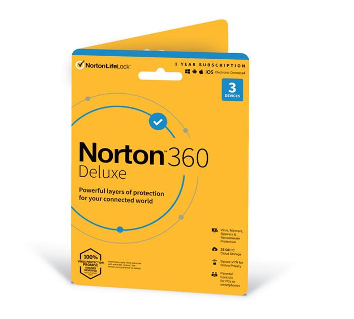 NORTON 360 DELUXE 25GB +VPN 1 uživatel pro 3 zařízení na 2 roky