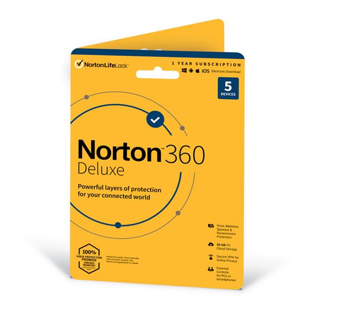 NORTON 360 DELUXE 50GB +VPN 1 uživatel pro 5 zařízení na 2 roky