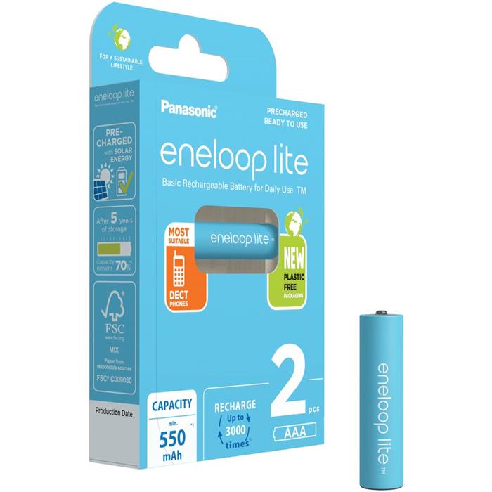 Panasonic eneloop lite, AAA, Ni-Mh, 550mAh, 3000 cyklů, 2ks