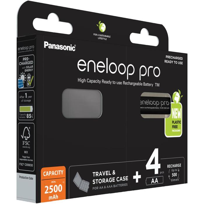 Panasonic eneloop pro, AA, Ni-Mh, 2500mAh, 500 cyklů, 4ks + pouzdro