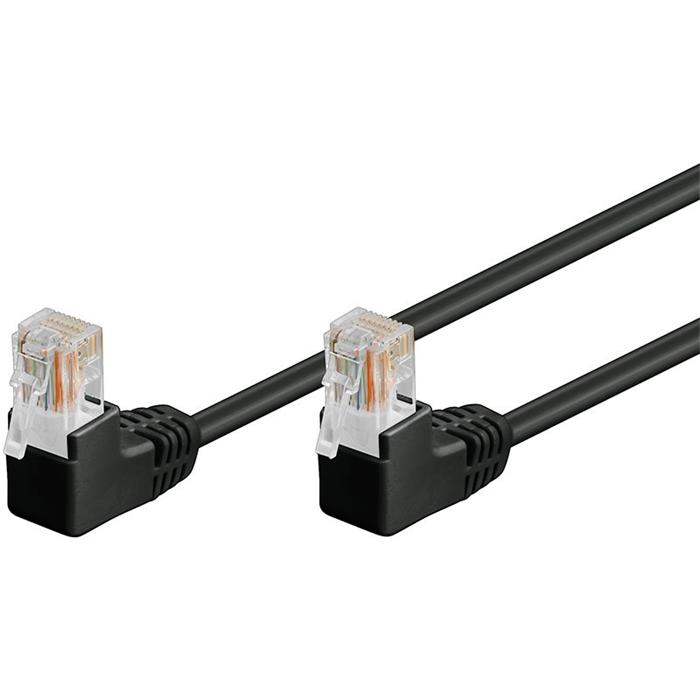 Patch kabel UTP RJ45-RJ45 level 5e lomené konektory (90°), černý, 2m