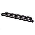 Patchpanel pro keystone 19'' kat. 5 / 6 / 6a STP, 24 portů, neosazený, černý