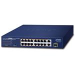 Planet FGSD-1821P PoE switch, 16x100M + 1xGb/SFP, extend mód 10Mb-250m, PoE 802.3at 185W