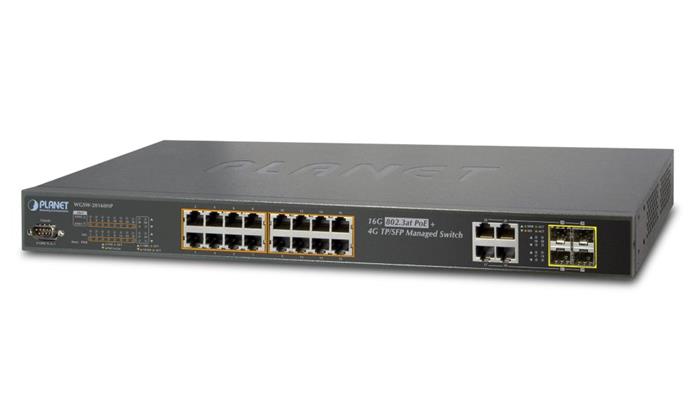 Planet WGSW-20160HP PoE switch 16x TP + 4x TP/SFP 1000Base-T, Web/SNMPv3, L3, IGMPv3, IPv6, 802.3at-230W