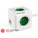PowerCube EXTENDED USB, Green, 4 rozbočka, 2x USB, kabel 1,5m