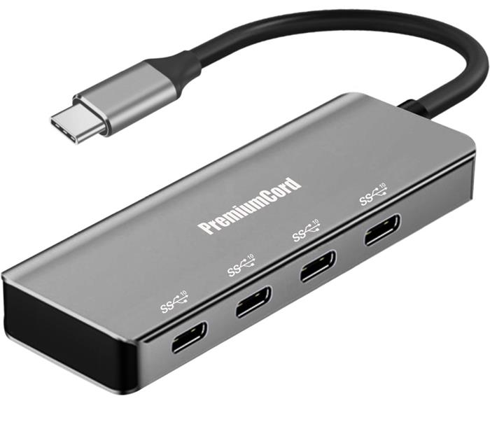 PremiumCord 10G SuperSpeed Hub USB-C na 4x USB 3.2 C Aluminum