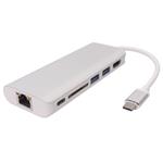 PremiumCord Převodník USB-C na HDMI + RJ45 + 2xUSB3.0 +SD card + PD