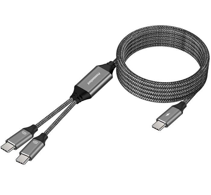 PremiumCord rychlonabíjecí USB-C kabel pro 2 zařízení, 1m