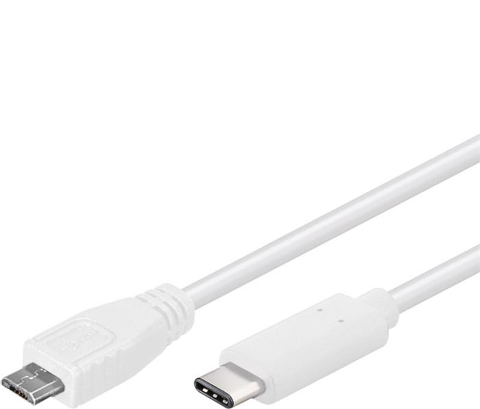 PremiumCord USB 2.0 kabel, USB-C -> micro B, M/M, 1m, bílý