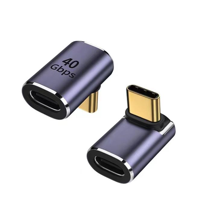 PremiumCord zahnutý 90° Adaptér USB-C Female - USB-C Male 40Gbps Aluminium