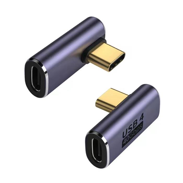 PremiumCord zahnutý 90° Adaptér USB-C Female - USB-C Male 40Gbps Aluminium