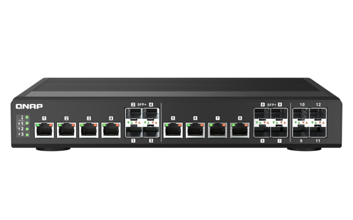 QNAP řízený průmyslový switch QSW-IM1200-8C: 12x 10G porty (4x SFP+ a 8x kombinované SFP+ / RJ-45)