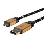 Roline Gold USB 2.0 kabel, USB A(M) -> microUSB B(M), 0.8m