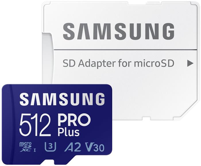 Samsung PRO Plus 512GB microSDXC karta, UHS-I U3 A2 + SD adaptér