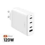 Síťová GaN nabíječka FIXED s 3xUSB-C a USB výstupem, podpora PD 3.0, 120W, bílá