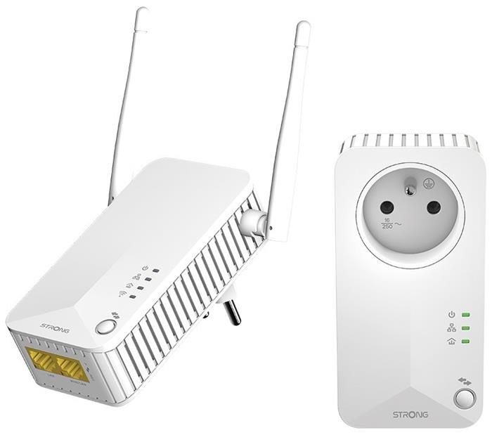 STRONG sada 2 adaptérů Powerline WF 600 DUO FR/ Powerline 600 Mbit/s/ Wi-Fi 300 Mbit/s/ 2x LAN/ bílý