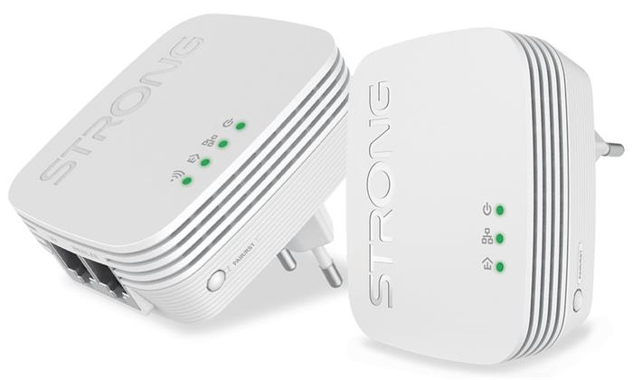 STRONG sada 2 adaptérů Powerline WF 600 DUO MINI/ Powerline 600 Mbit/s/ Wi-Fi 300 Mbit/s/ 2x LAN/ bílý