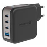 Swissten síťový adaptér gan 3x usb-c 100w pd + 1x usb-a 18w qc černý