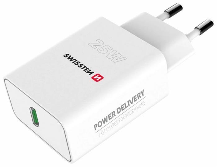 SWISSTEN SÍŤOVÝ ADAPTÉR PD 25W PRO IPHONE A SAMSUNG BÍLÝ