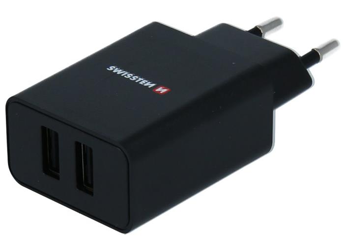 SWISSTEN SÍŤOVÝ ADAPTÉR SMART IC 2x USB 2,1A POWER ČERNÝ (ECO BALENÍ)