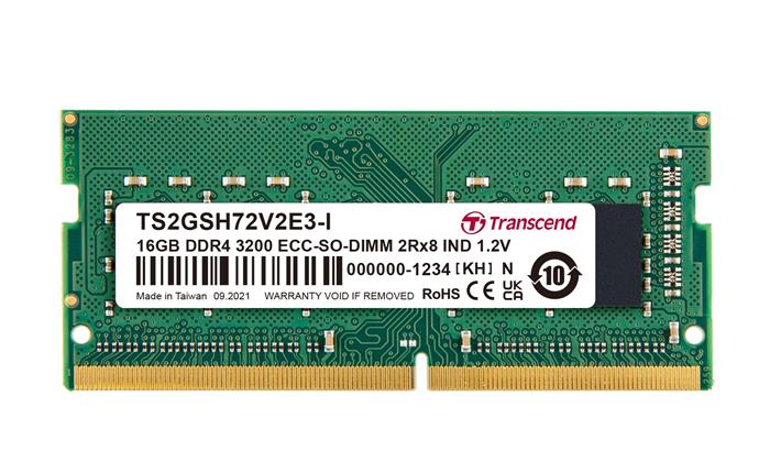 Transcend 16GB Industrial ECC SODIMM DDR4 3200 1Rx8 2Gx8 CL22 1.2V