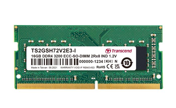 Transcend 16GB Industrial ECC SODIMM DDR4 3200 2Rx8 1Gx8 CL22 1.2V