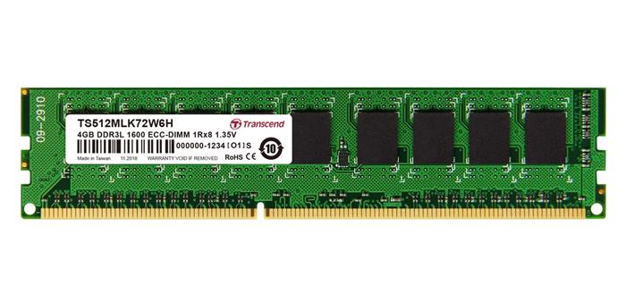 Transcend 4GB DDR3L 1600MHz ECC CL11 1Rx8 DIMM, 1.35V