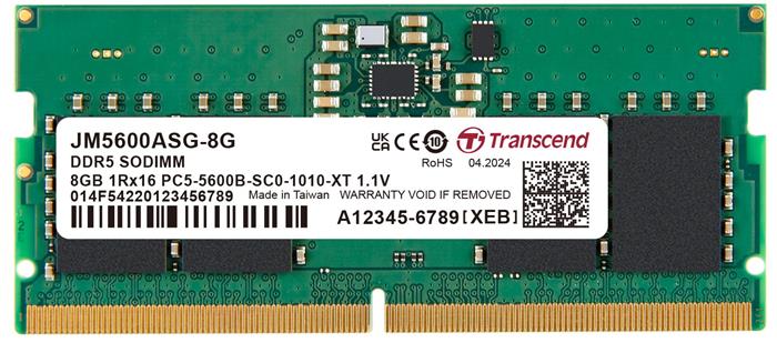 Transcend 8GB DDR5 5600 CL46, 1Rx16, 1Gx16, SO-DIMM, 1.1V