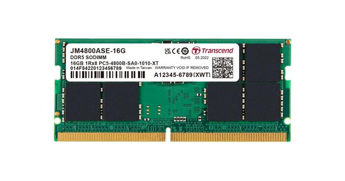 Transcend JetRam 16GB DDR5 4800MHz CL40, 1Rx8, SO-DIMM, 1.1V