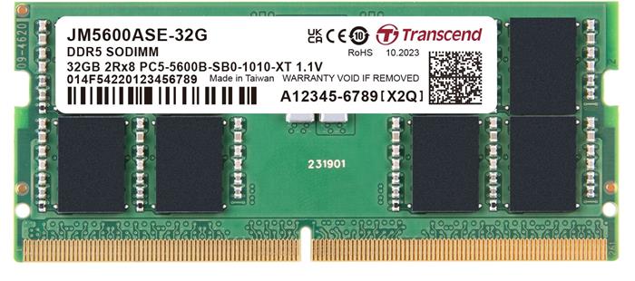 Transcend JetRam 32GB DDR5 5600 CL46 2Rx8 2Gx16 SO-DIMM, 1.1V