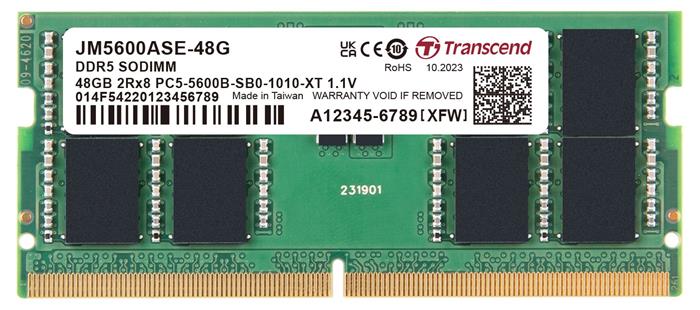 Transcend JetRam 48GB DDR5 5600 CL46, 2Rx8, 2Gx16, SO-DIMM, 1.1V
