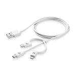 USB kabel CellularLine se třemi adaptéry Lightning + Micro USB + USB-C, bílý 