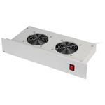 Ventilační jednotka 19" horizontální 220V/30W, 2U, 2x ventil, termostat, šedá